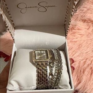 Jessica Simpson Two-Tone Women's Watch with Chain Bracelet